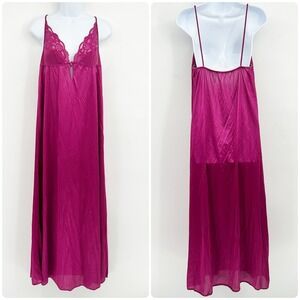 Flair Women Magenta Lace Empire Waist Vintage 70s Glamour Maxi Nightgown Size M
